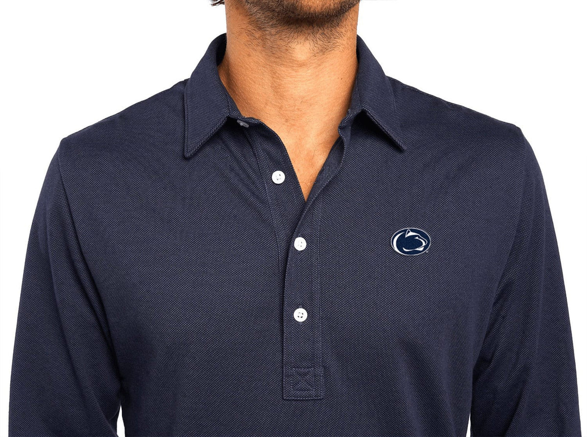 Criquet Penn State Jacquard Long Sleeve Range Polo in Lion Icon, Navy, view 2