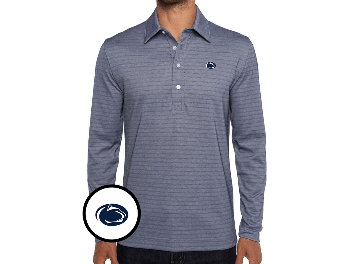 Criquet Penn State Jacquard Long Sleeve Range Polo in Lion Icon, Navy Stripe, view 1
