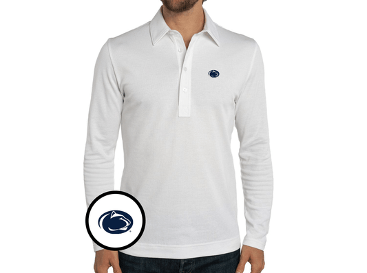Criquet Penn State Jacquard Long Sleeve Range Polo in Lion Icon, White, view 1