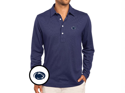 Criquet Penn State Jacquard Long Sleeve Range Polo in Lion Icon, Navy, view 1