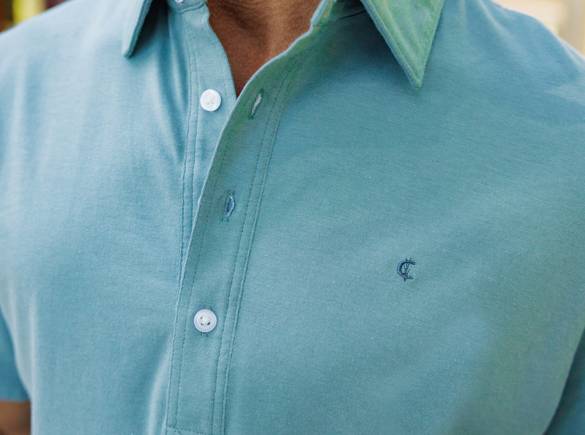 Criquet Slim Fit Top-Shelf Range Polo in Aqua Microstripe, view 2