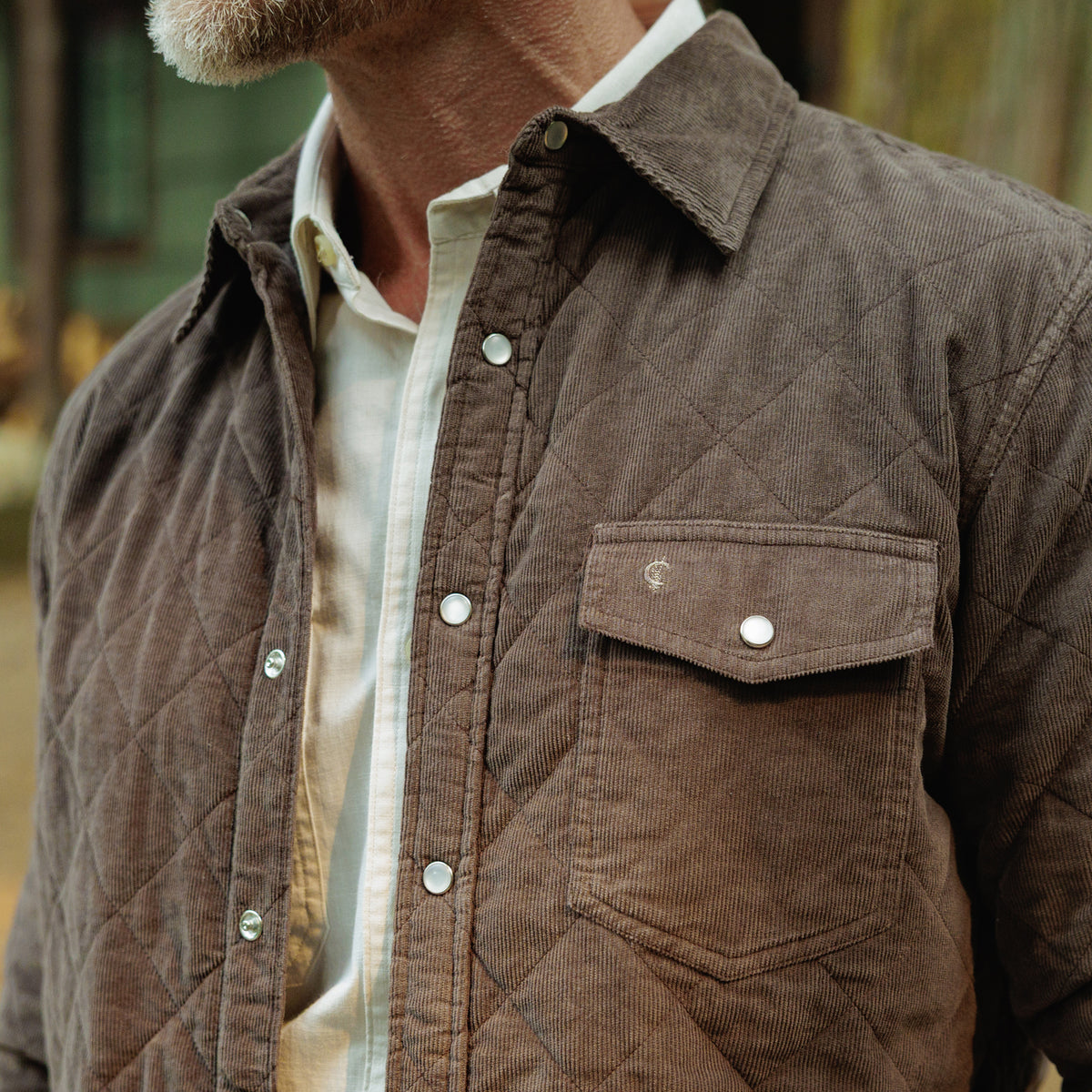 Corduroy Quilted Shacket - Pinecone
