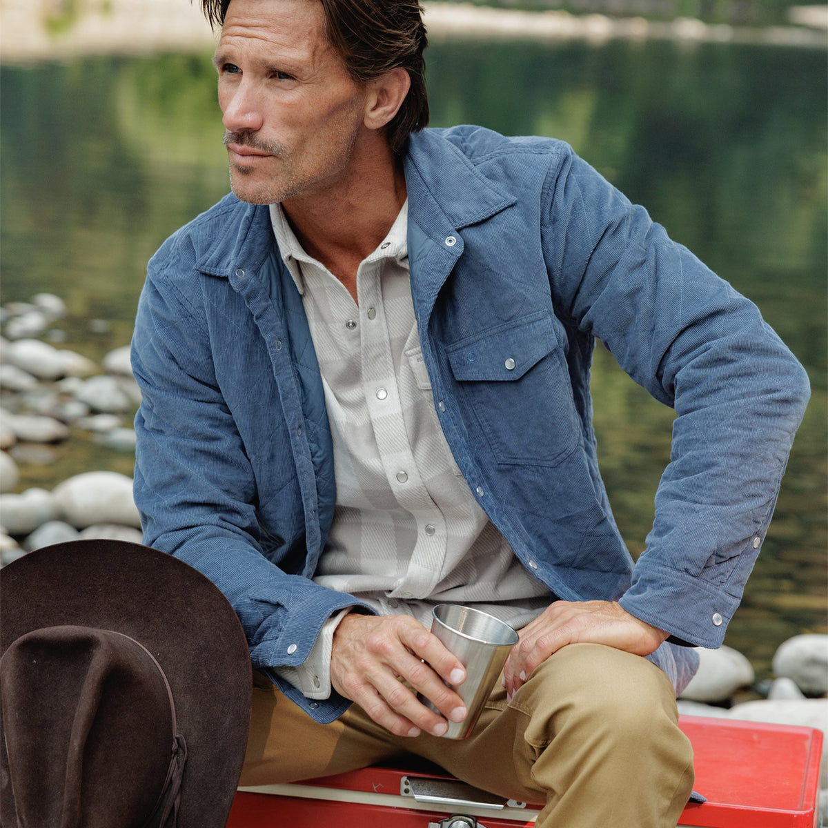 Corduroy Quilted Shacket - Slate Blue