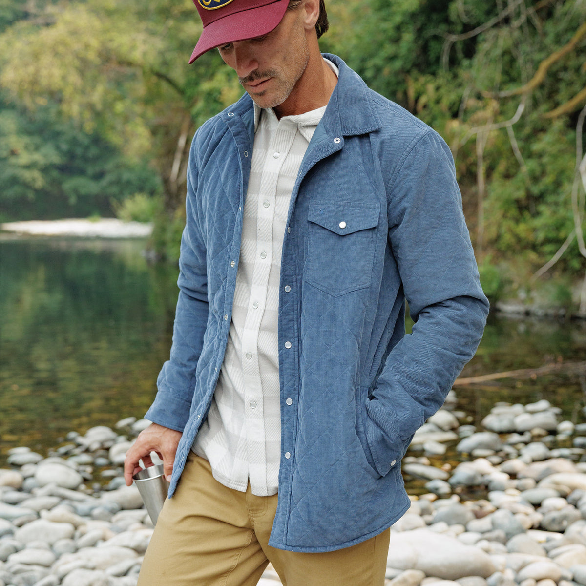 Corduroy Quilted Shacket - Slate Blue