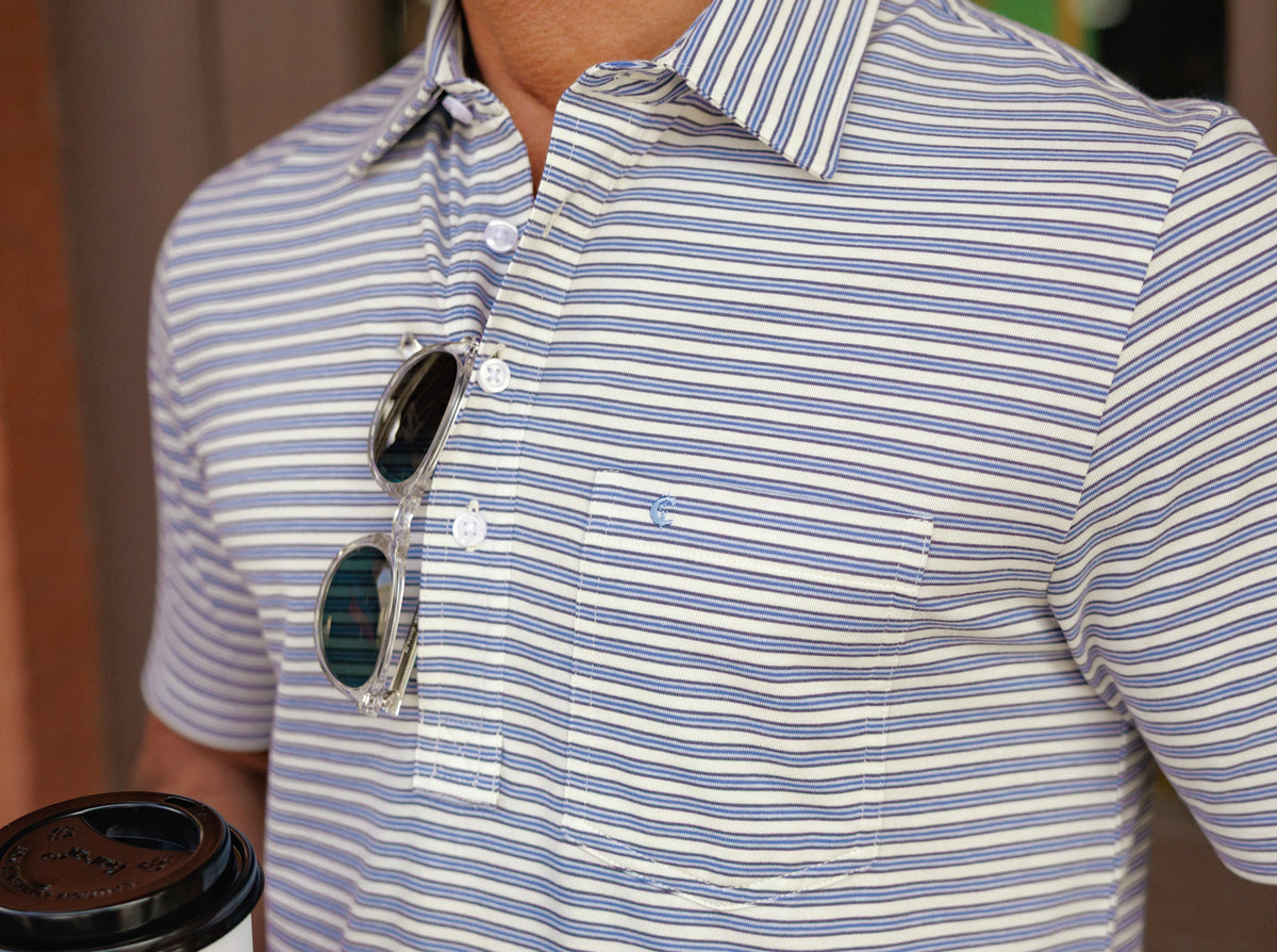 Criquet Performance Players Shirt in Fremont Stripe Cream, view 4