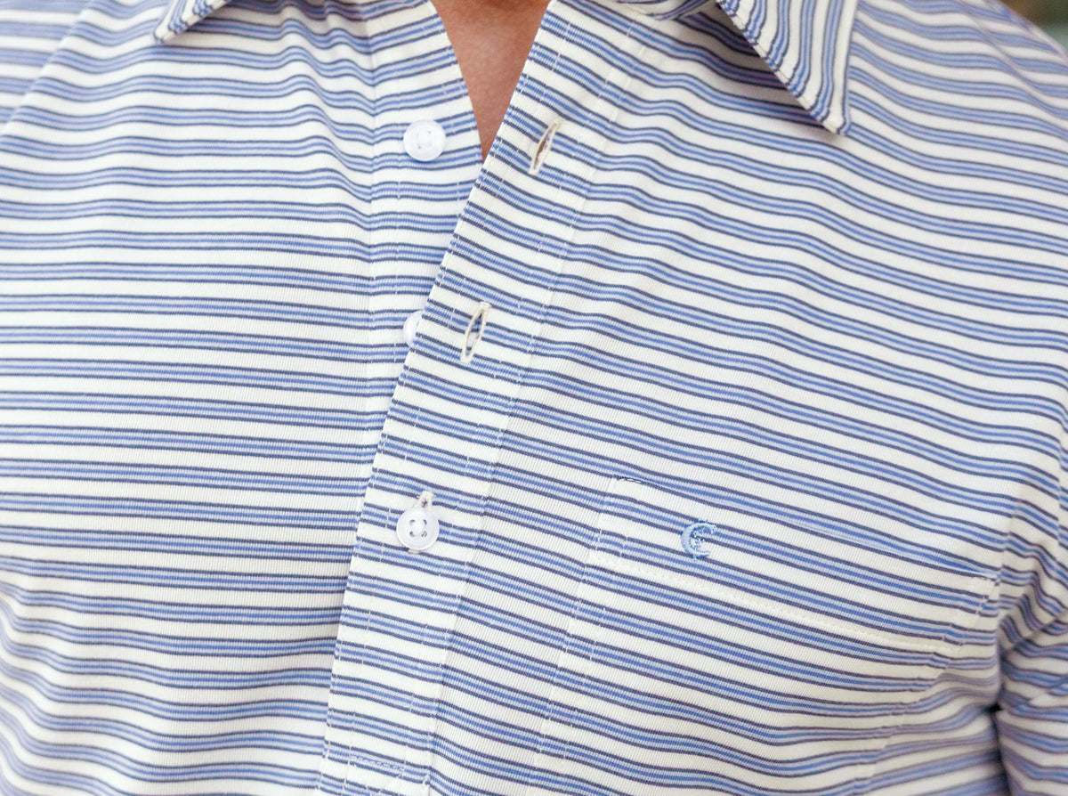 Criquet Performance Players Shirt in Fremont Stripe Cream, view 2