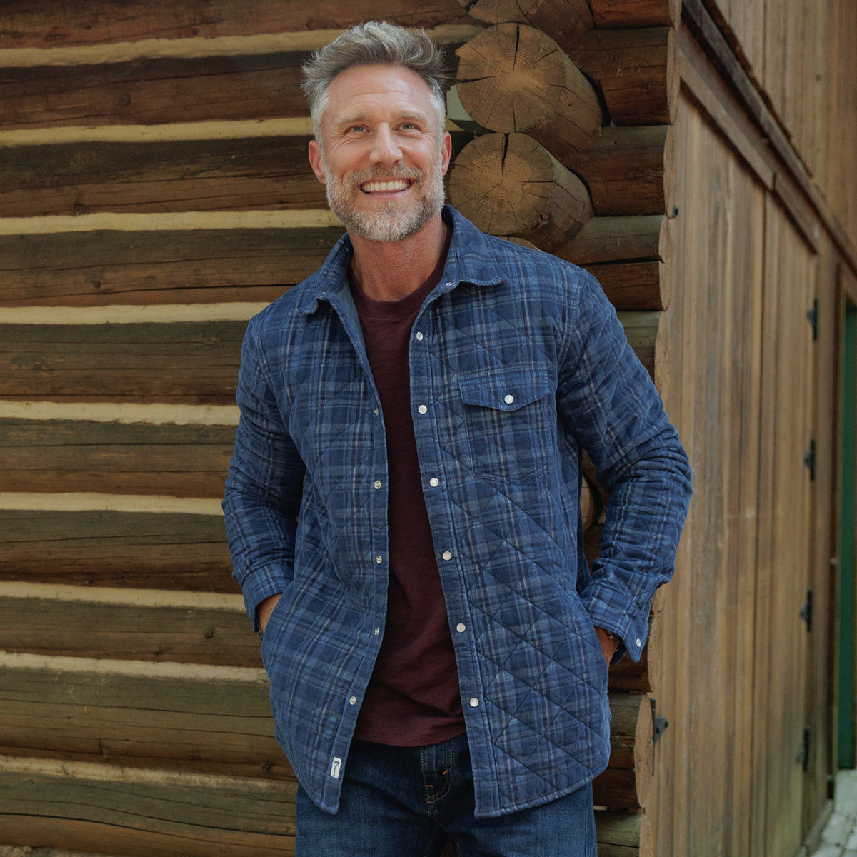 Corduroy Quilted Shacket - Dusty Blue Plaid