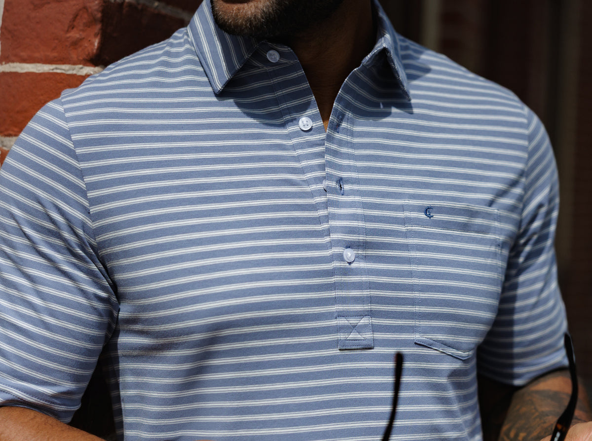 Criquet Top-Shelf Players Shirt in Canyon Stripe Blue, view 4