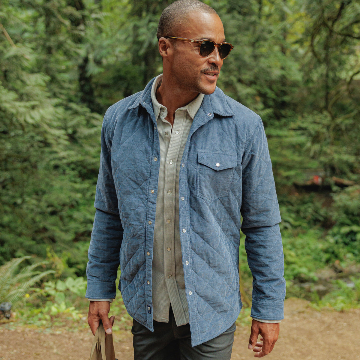 Corduroy Quilted Shacket - Slate Blue