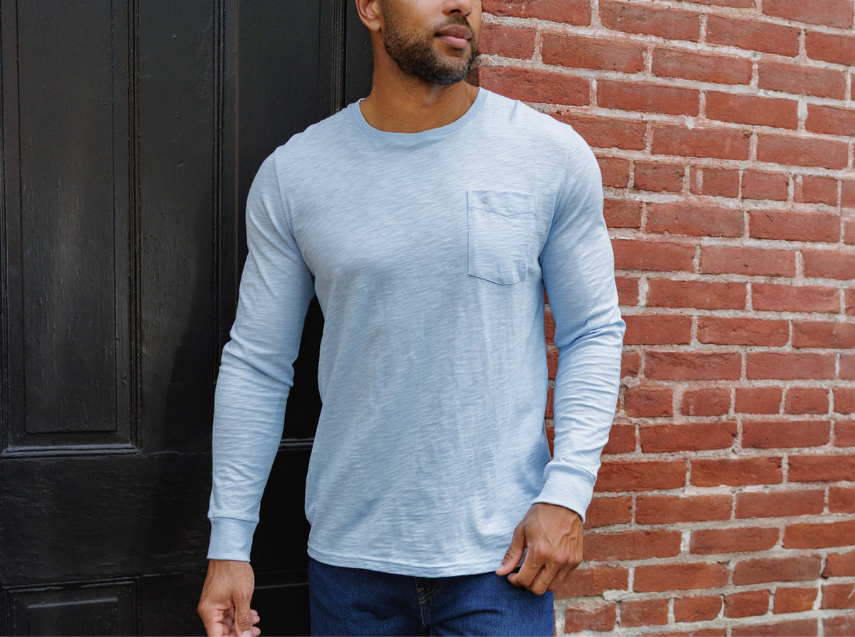 Criquet Cotton Slub Long Sleeve T-Shirt in Ice Blue, view 1