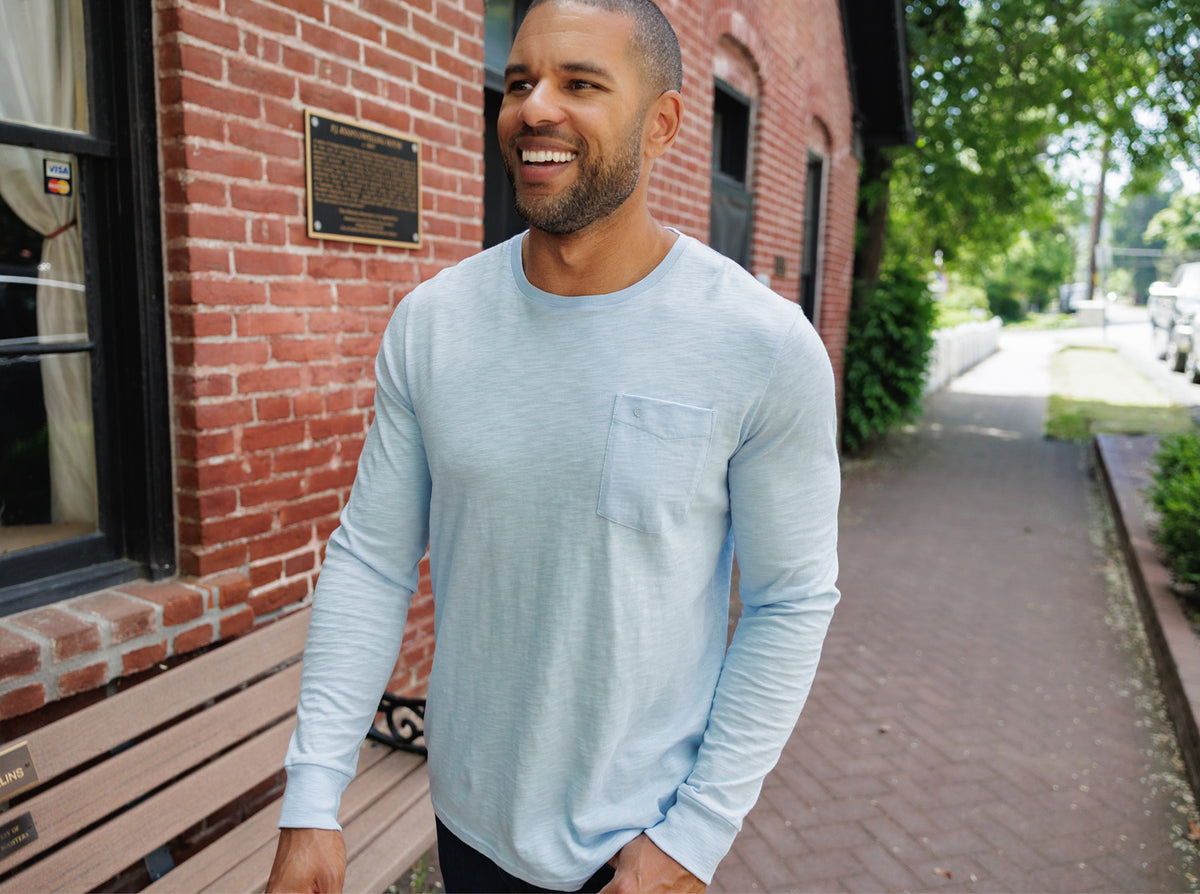 Criquet Cotton Slub Long Sleeve T-Shirt in Ice Blue, view 3