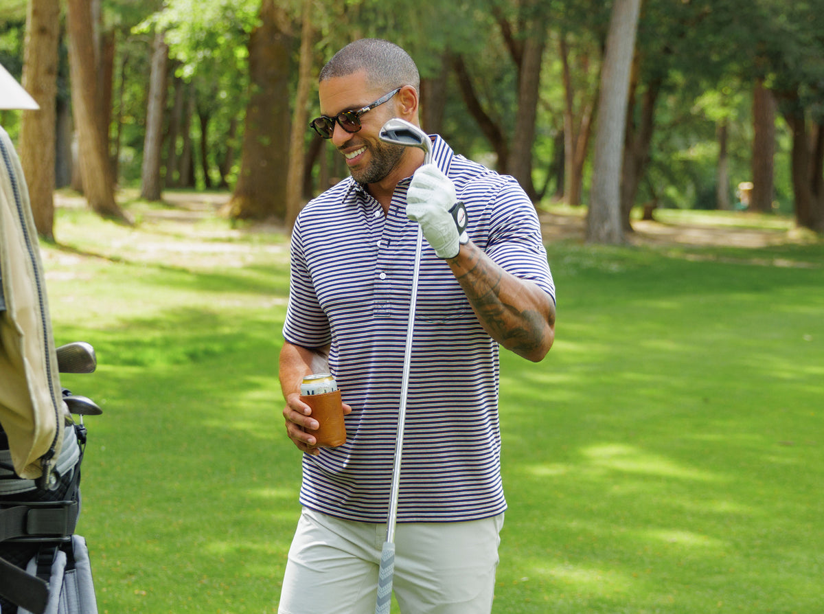 Criquet Performance Players Shirt in Fremont Stripe Navy, view 1