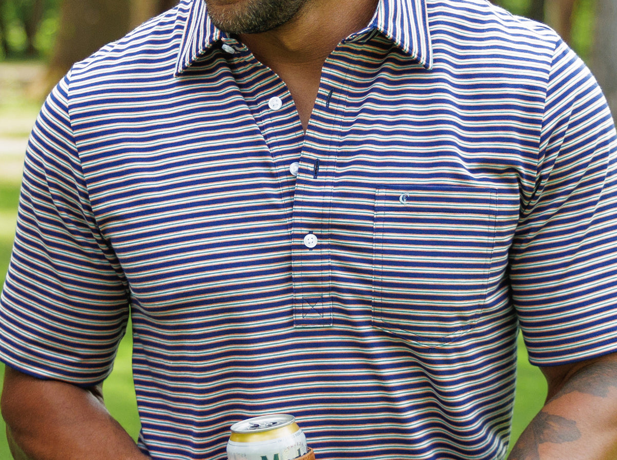 Criquet Performance Players Shirt in Fremont Stripe Navy, view 2
