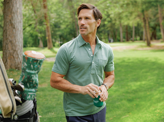 Criquet Performance Players Shirt in Fremont Stripe Green, view 1