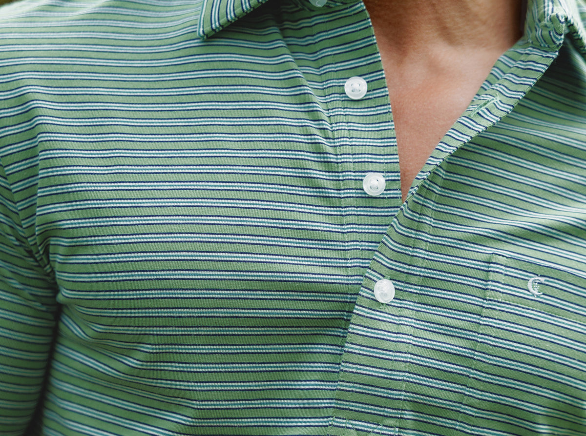 Criquet Performance Players Shirt in Fremont Stripe Green, view 2