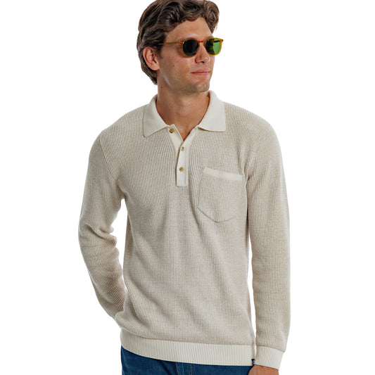Long Sleeve Bungalow Sweater Polo - Oat