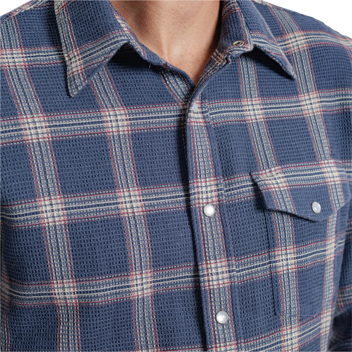 Waffle Plaid Pearl Snap - Navy Plaid