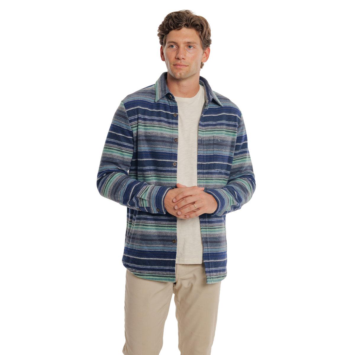 Chill-Knit Fleece Shacket - Horizon Stripe Blue