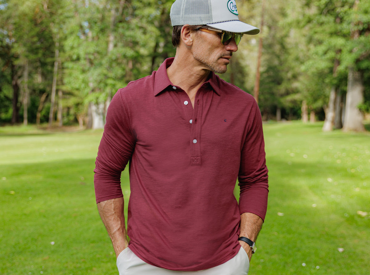 Criquet brrr° Long Sleeve Range Polo in Maroon, view 7
