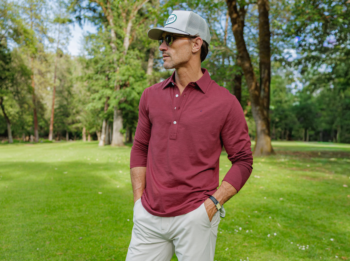 Criquet brrr° Long Sleeve Range Polo in Maroon, view 2