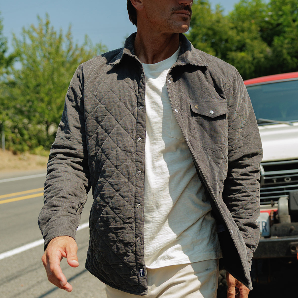 Corduroy Quilted Shacket - Midnight Ash