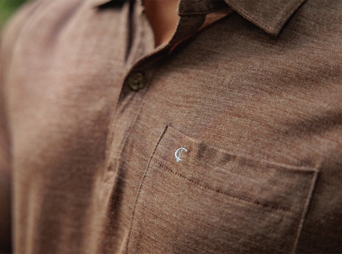 Dan Merino Long Sleeve Polo - Brown