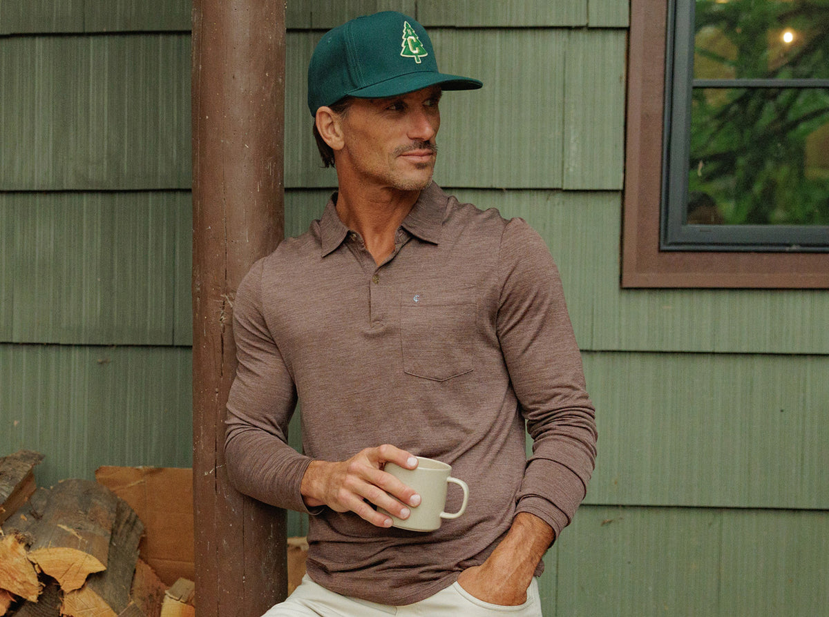 Dan Merino Long Sleeve Polo - Brown