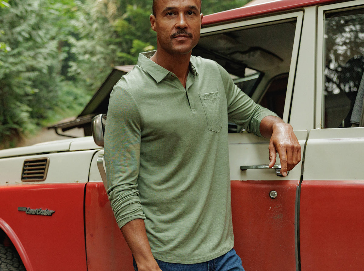 Dan Merino Long Sleeve Polo - Sage