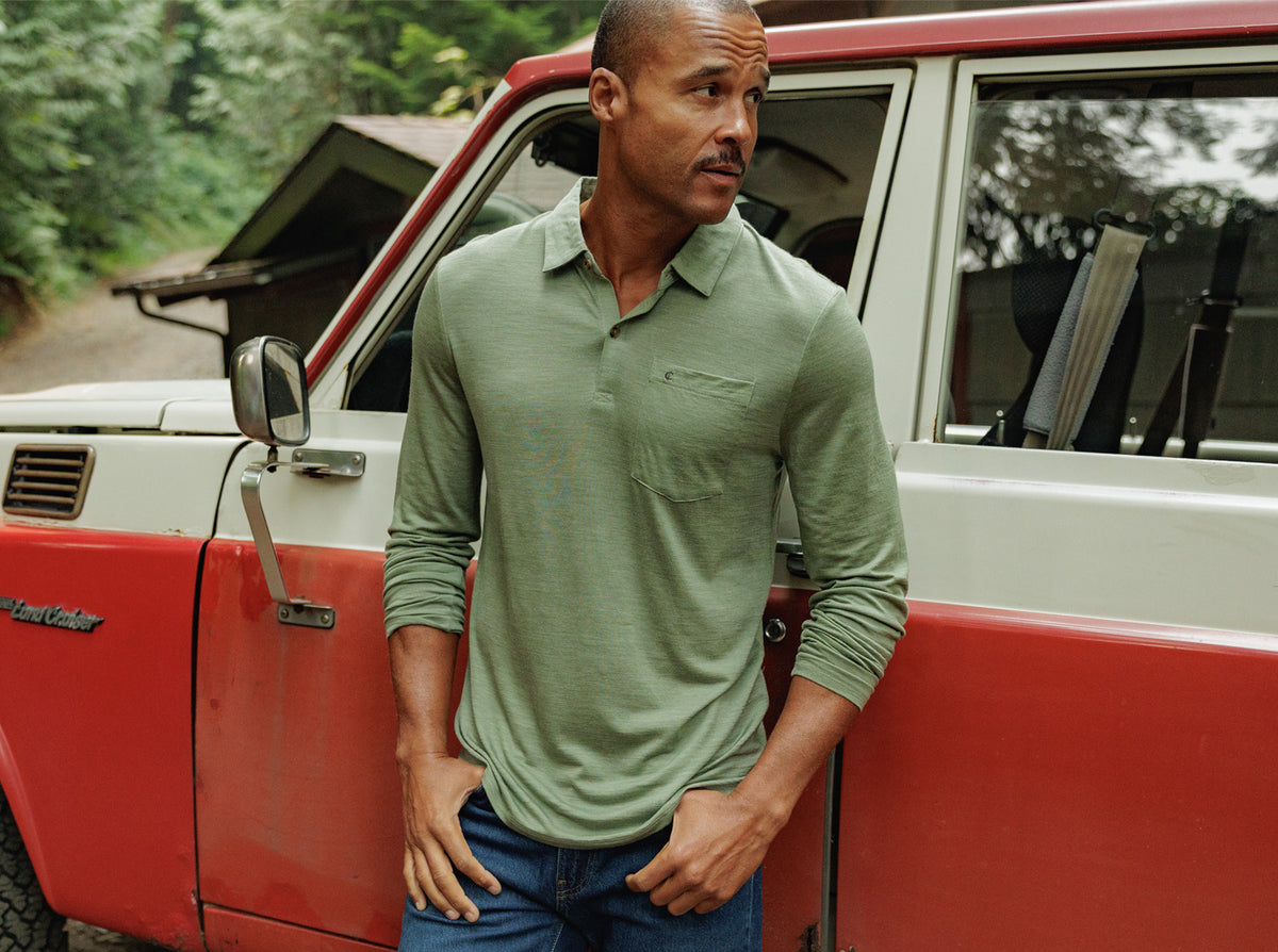 Dan Merino Long Sleeve Polo - Sage