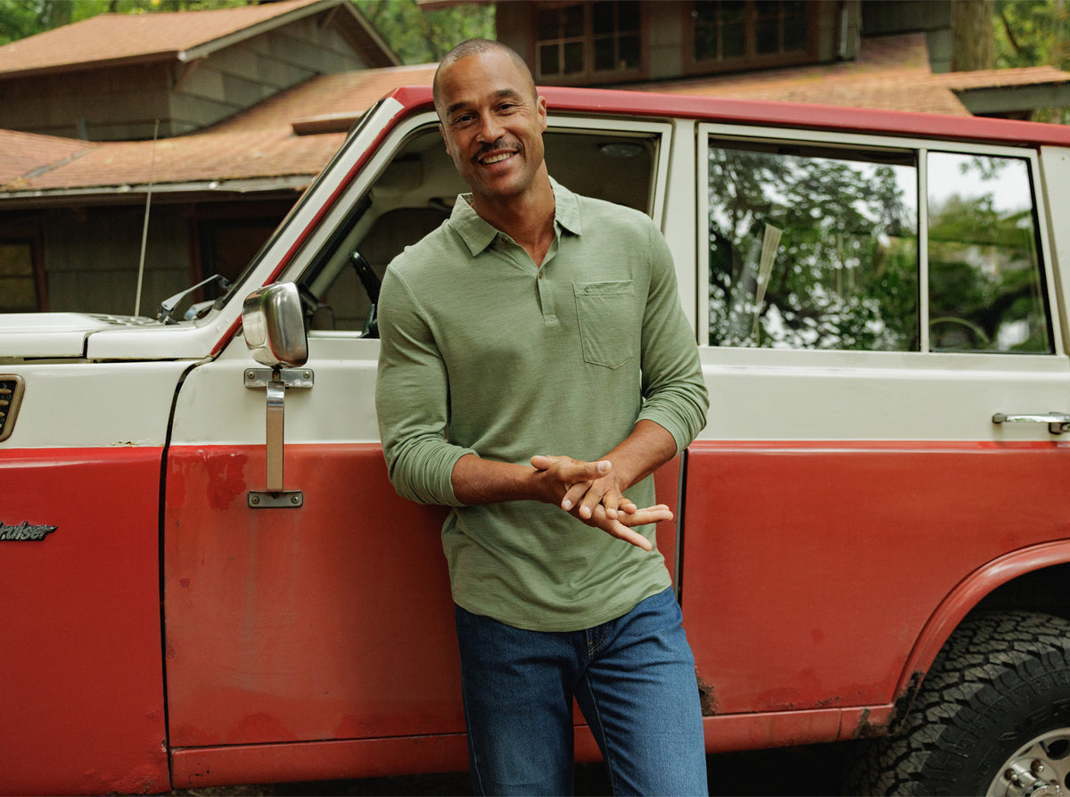 Dan Merino Long Sleeve Polo - Sage