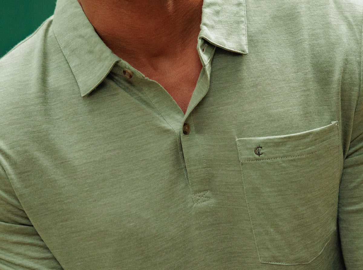 Dan Merino Long Sleeve Polo - Sage