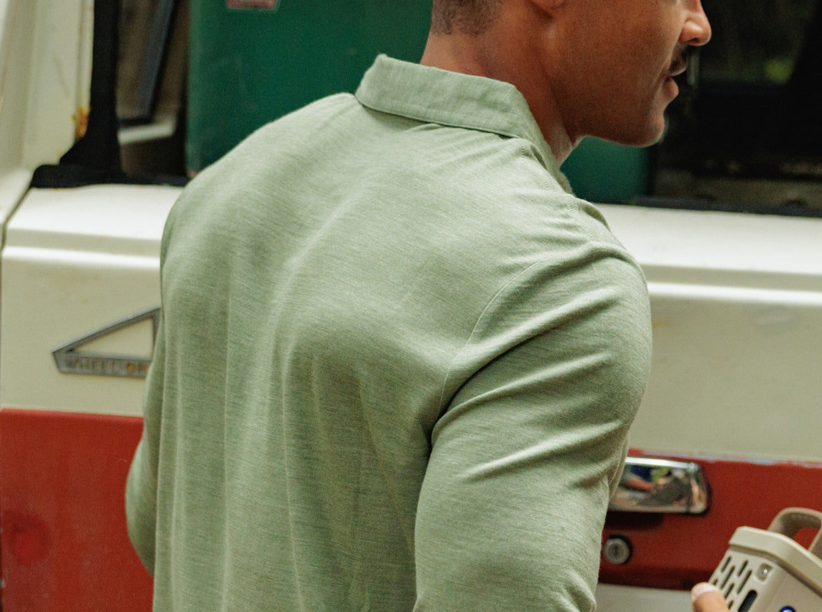 Dan Merino Long Sleeve Polo - Sage