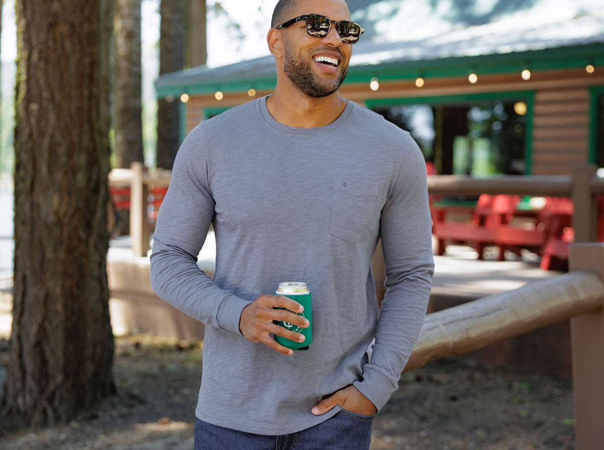 Criquet Cotton Slub Long Sleeve T-Shirt in Steel, view 1