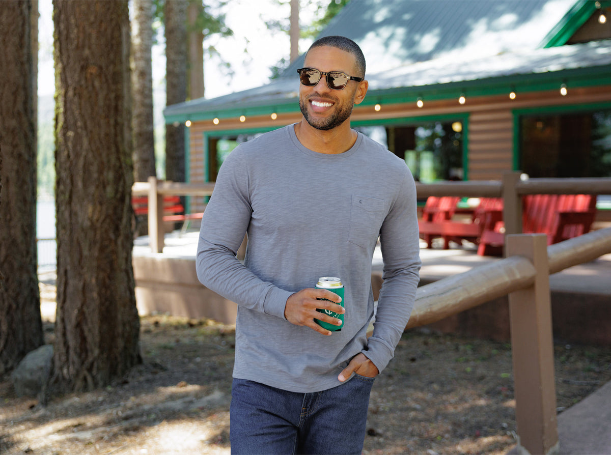 Criquet Cotton Slub Long Sleeve T-Shirt in Steel, view 3