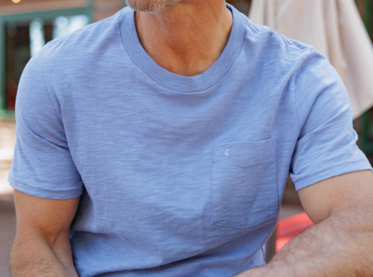Criquet Slub Cotton Short Sleeve T-Shirt in Bluebird, view 2