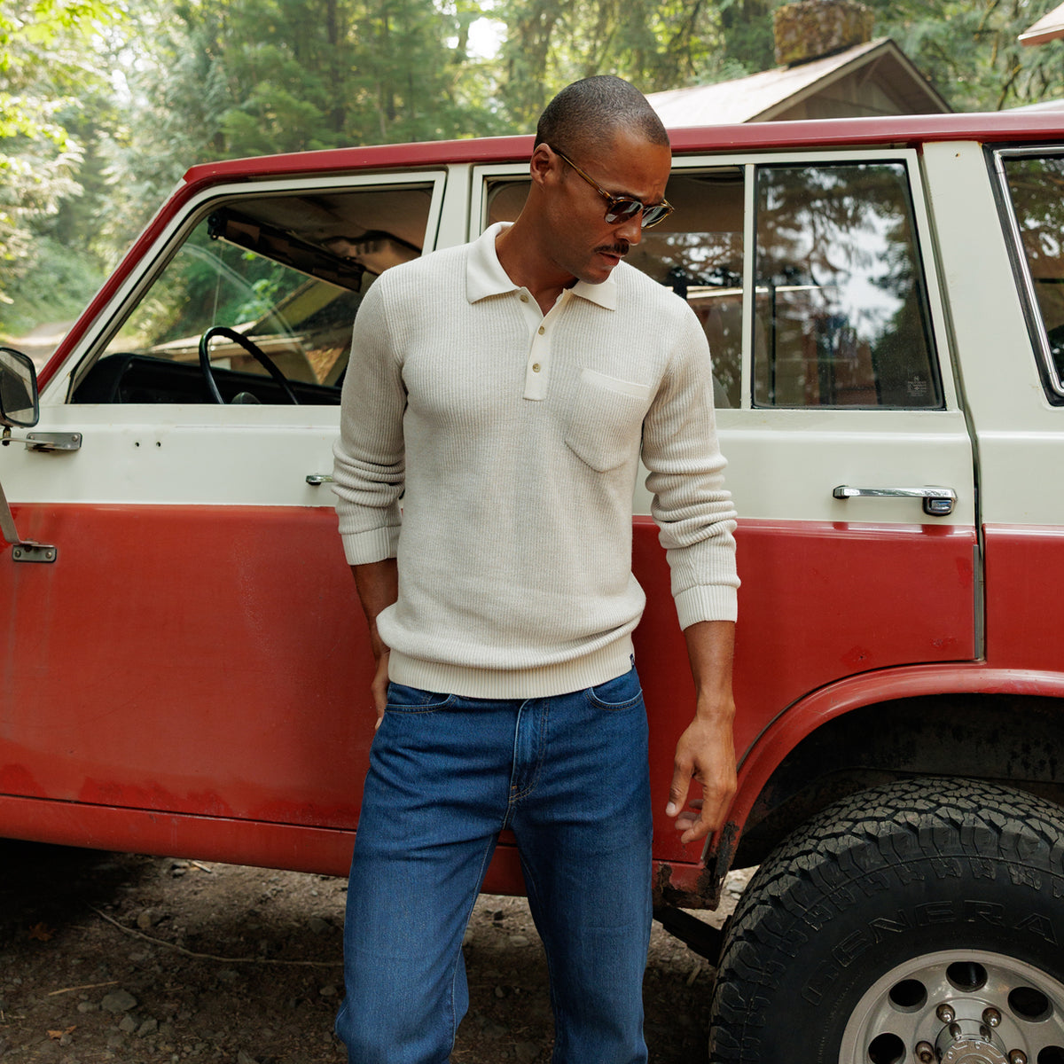 Long Sleeve Bungalow Sweater Polo - Oat