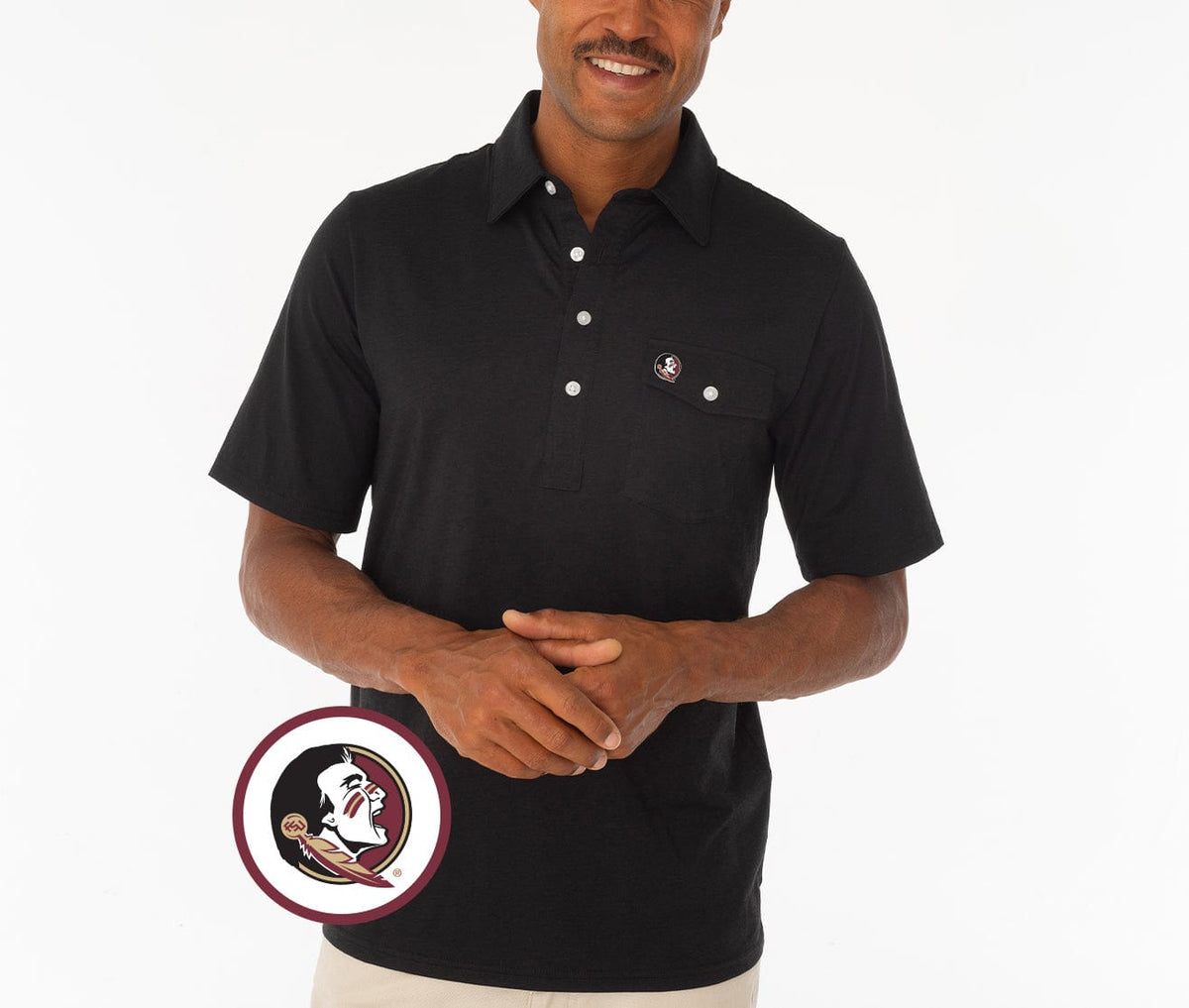 Criquet Florida State in Coach's Performance Players Shirt, Seminole, Black, view 1