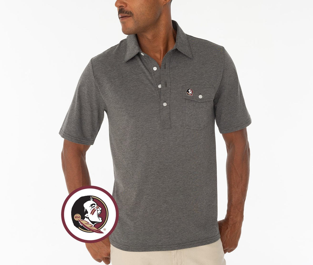Criquet Florida State in Coach's Performance Players Shirt, Seminole, Heather Gray, view 1