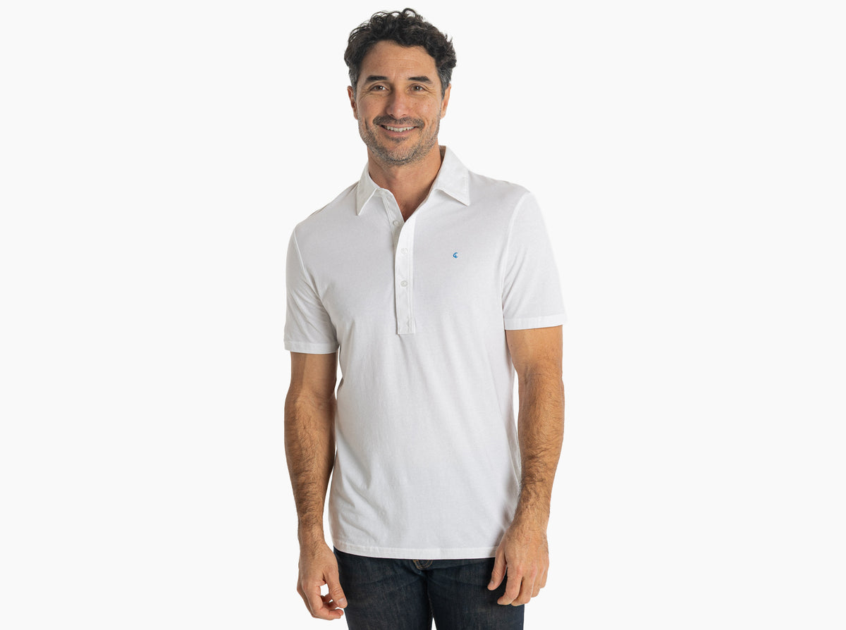 Criquet Slim Fit Top-Shelf Range Polo in Bright White, studio photo