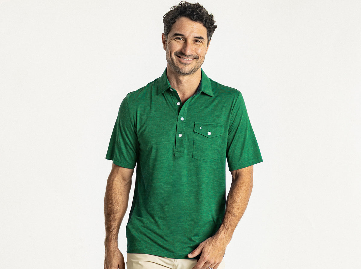 Criquet Performance Sport Heather Players Shirt in Home Turf, studio photo