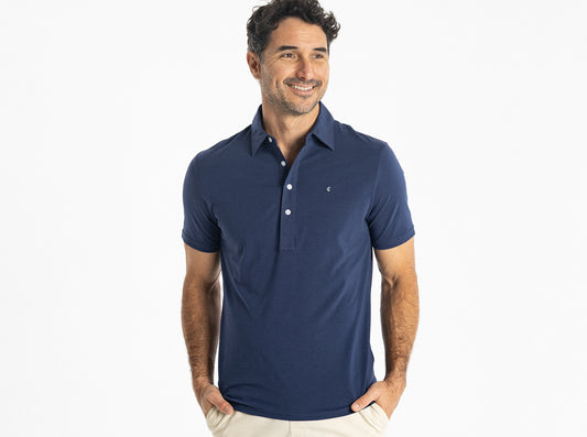Criquet Slim Fit Top-Shelf Range Polo in Navy Blue, studio photo