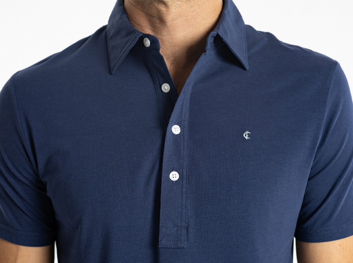 Criquet Slim Fit Top-Shelf Range Polo in Navy Blue, studio photo