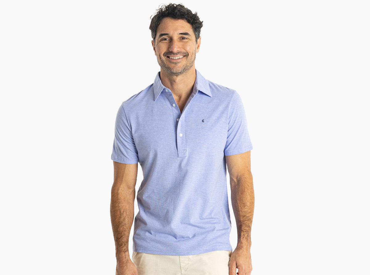 Criquet Slim Fit Top-Shelf Range Polo in Bluebonnet Microstripe, studio photo