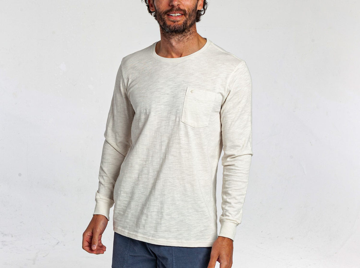 Criquet Cotton Slub Long Sleeve T-Shirt in Natural, studio photo