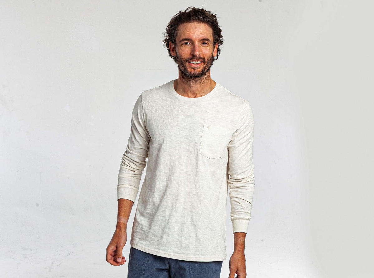 Criquet Cotton Slub Long Sleeve T-Shirt in Natural, studio photo