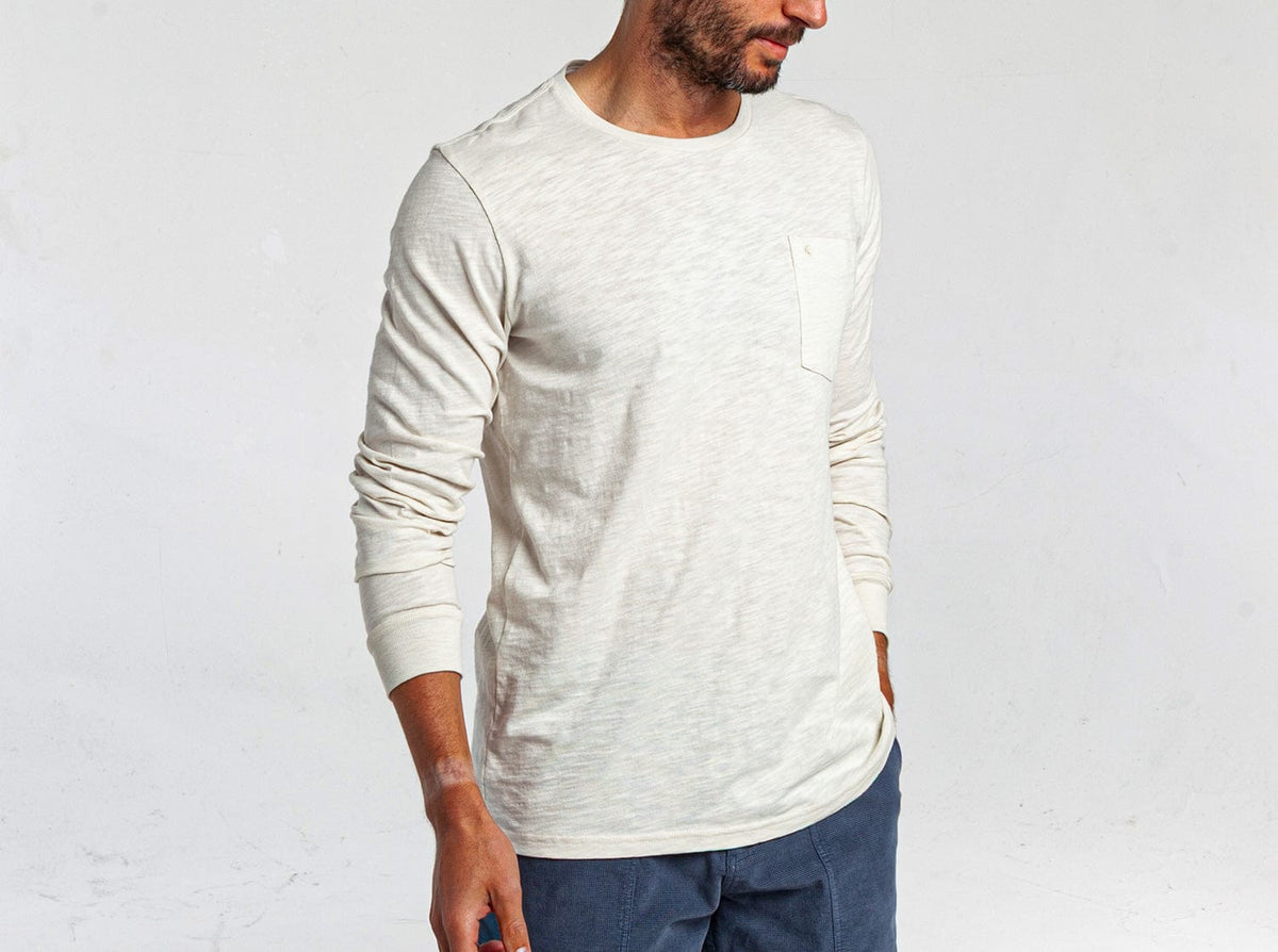 Criquet Cotton Slub Long Sleeve T-Shirt in Natural, studio photo