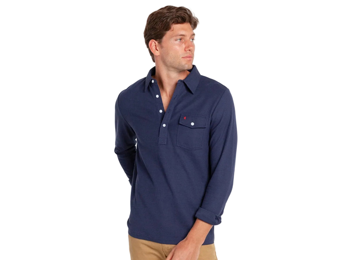 Criquet Long Sleeve Players Shirt in Peacoat, studio photo