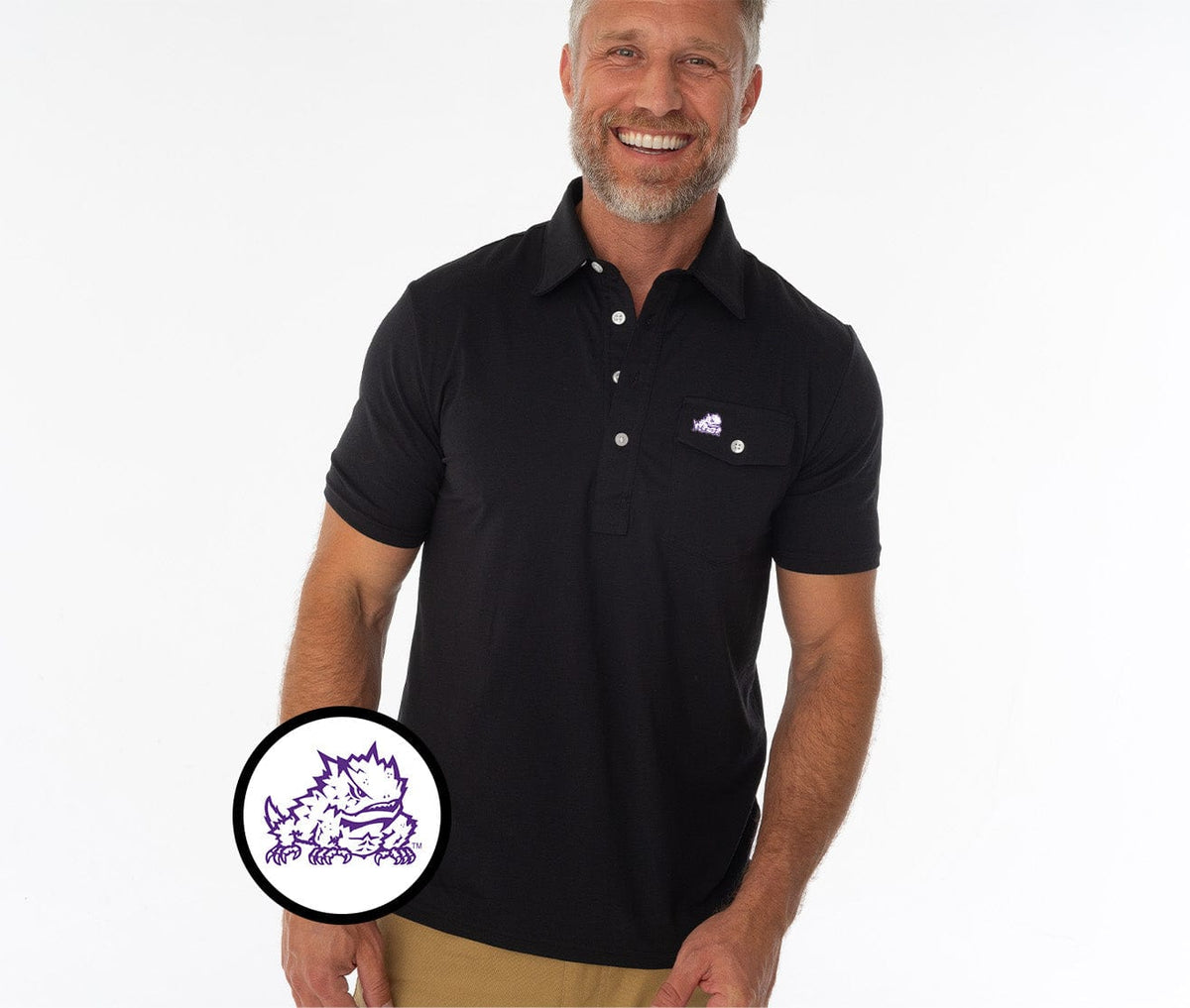 Criquet TCU in Coach's Performance Players Shirt, Horned Frog, Black, view 1