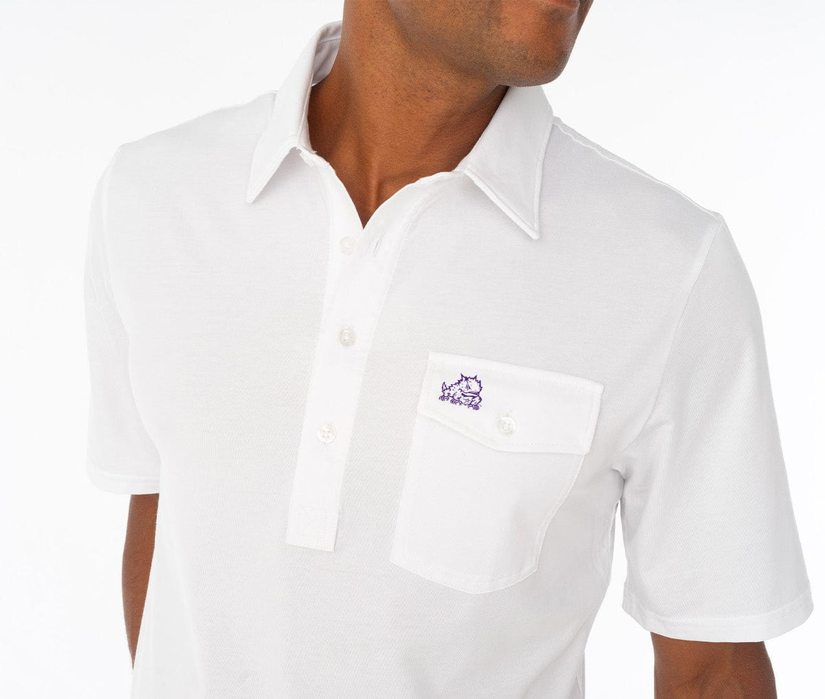 Criquet TCU in Coach's Performance Players Shirt, Horned Frog, White, view 2
