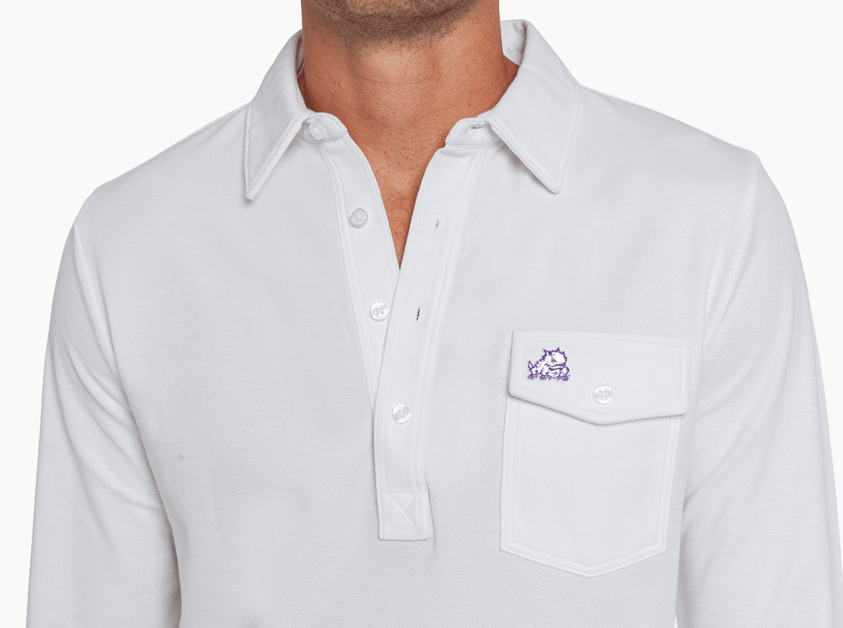 Criquet TCU Long Sleeve Players Shirt in Horned Frog, White, view 2